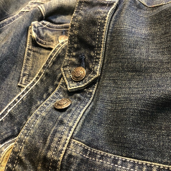 Vintage Rock 47 by Wrangler Denim Jacket Embellished back Animal print cuffs L - Picture 13 of 15